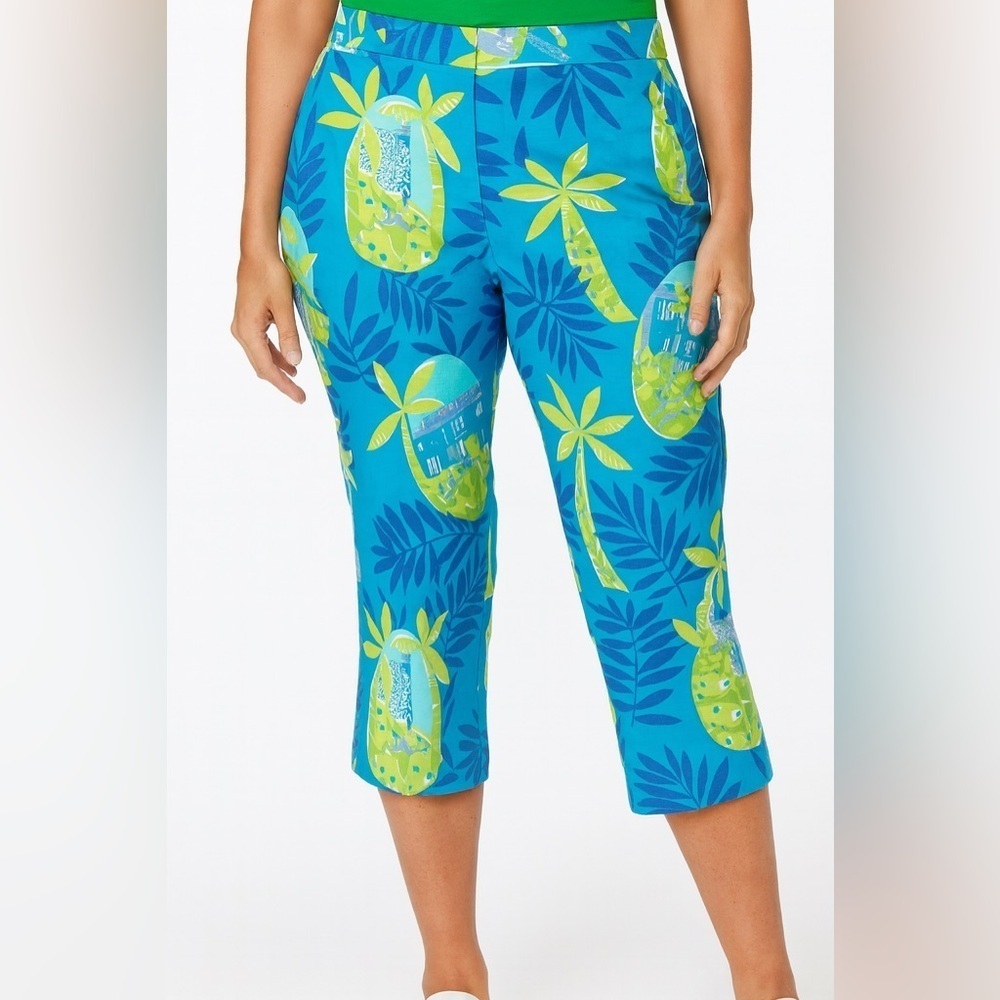 NWOT Lilly Pulitzer Tropical Cropped Pants Blue Green Print Size 10